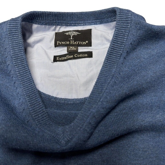 Fynch-Hatton Sweater Men's Size XL Extra-fine Cotton Blue Long Sleeves V Neck - Picture 3 of 10